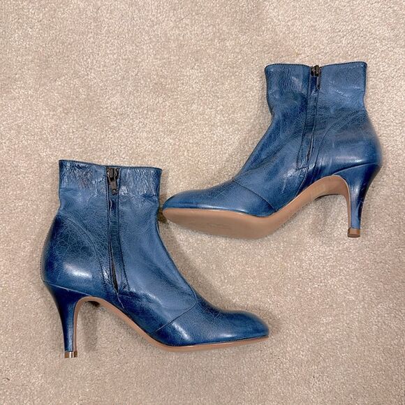 Barney’s New York Made in Italy Leather Blue Heeled Ankle Women Bootie Size 36 - Picture 2 of 8